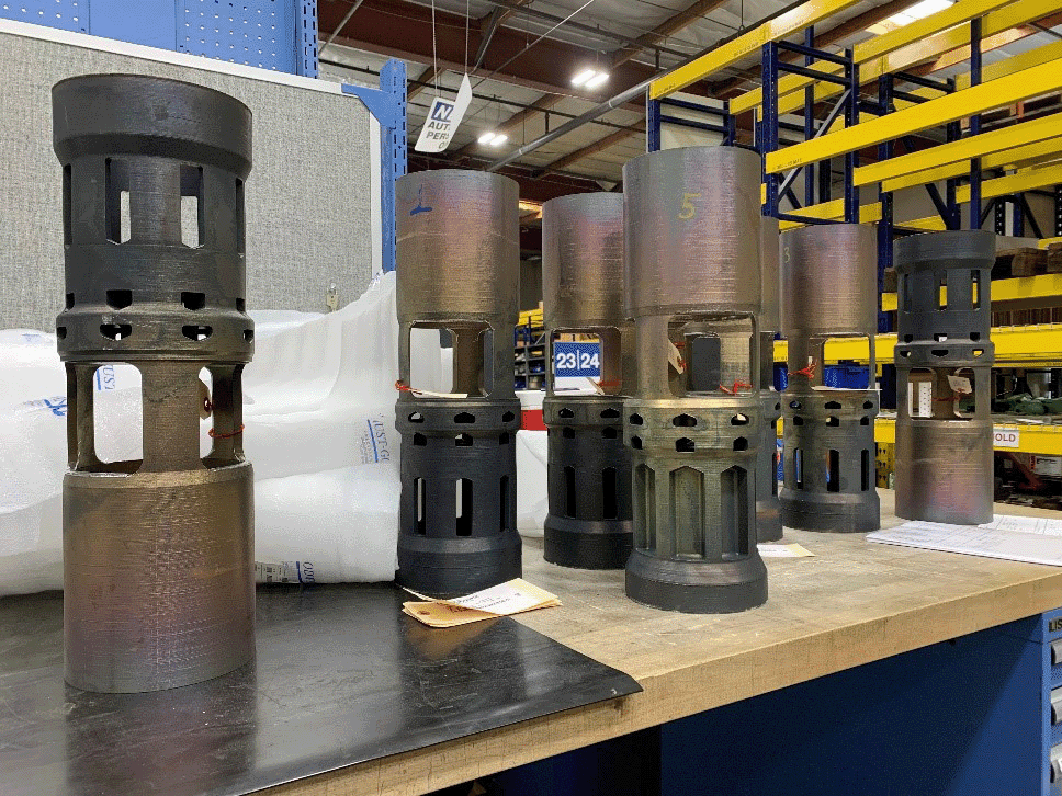 3D printed valve plugs on display in factory